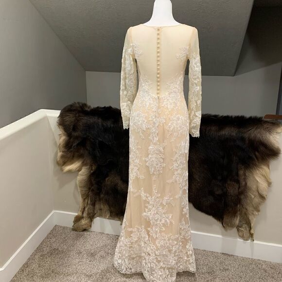 Custom Long Sleeves Embroidered Floral Lace With Sequins and Crystal Beads Gown - Picture 9 of 16